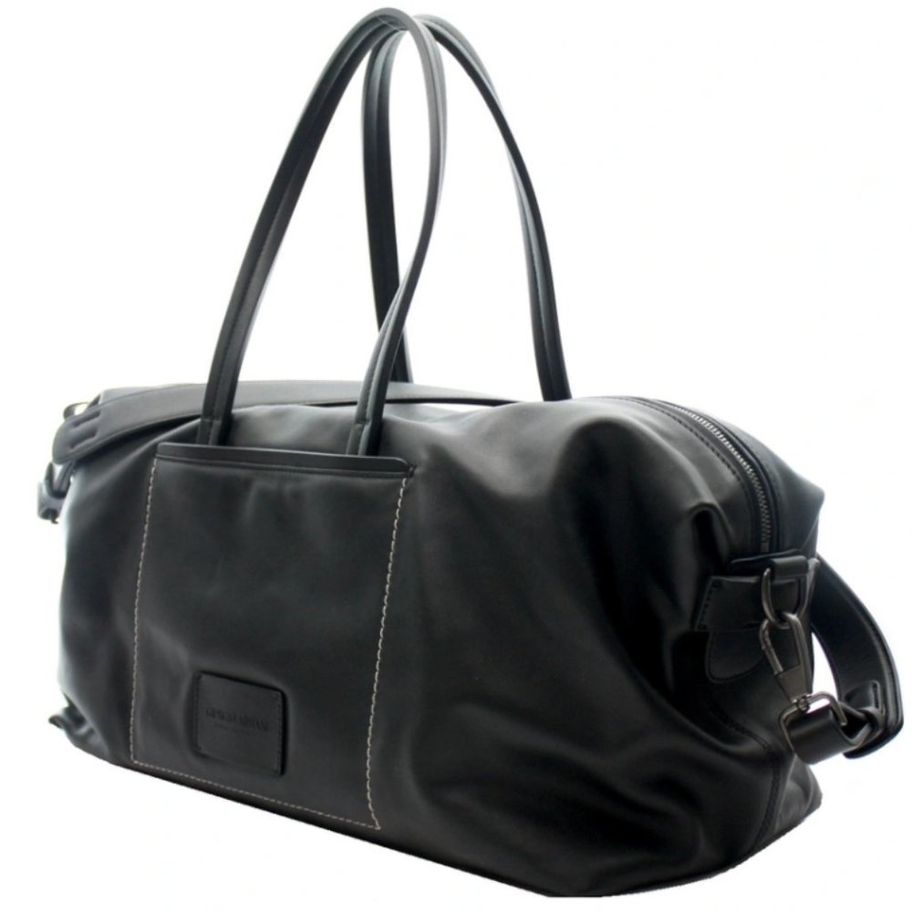 GIORGIO ARMANI BLACK LEATHER DUFFLE BAG LUGGAGE